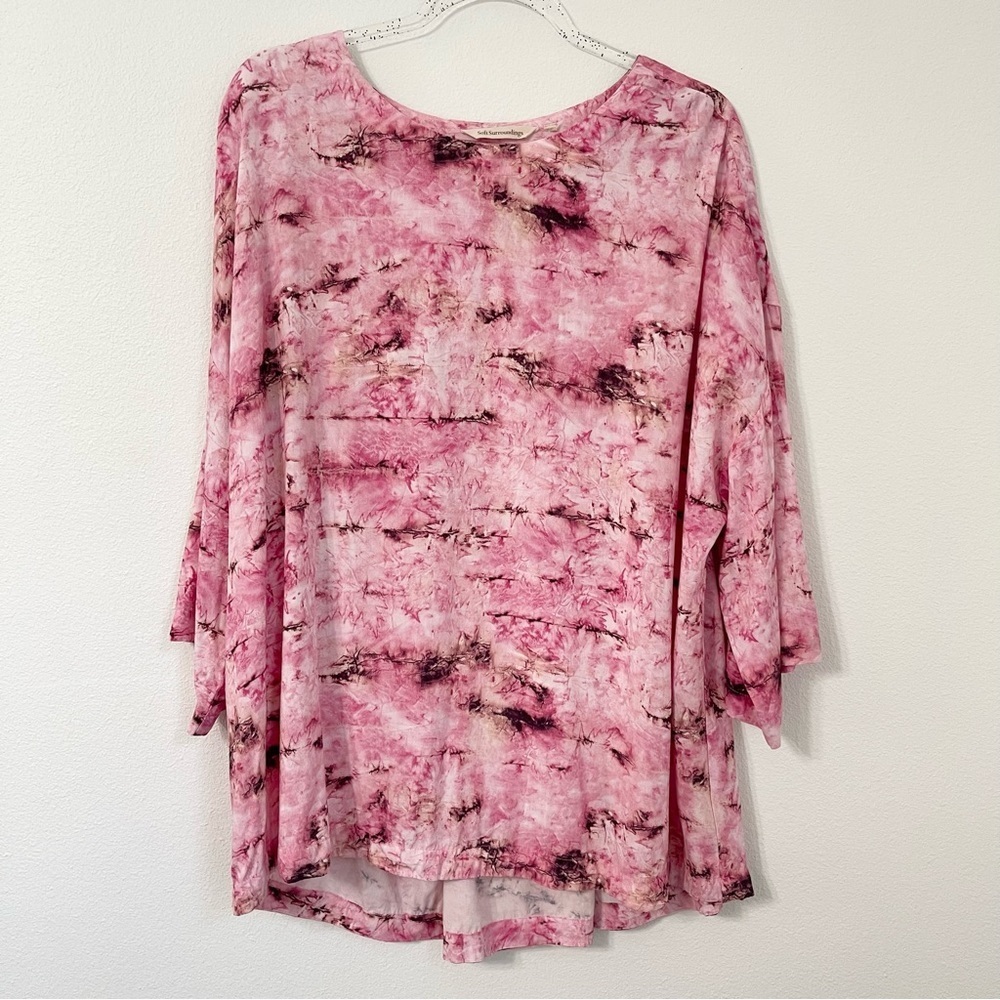 Soft Surroundings Pink Magenta Multi Watercolor Abilene Tunic Top Blouse Sz XL